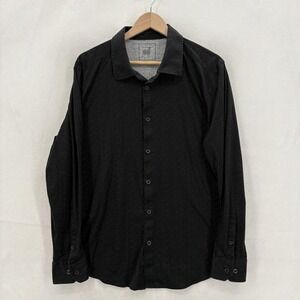 Raffi Shirt Mens XL Black Polka Dot Cotton Jersey Long Sleeve Button Up Casual